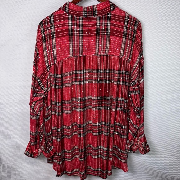 Free People Red/Blk and Gold Sequined Pullover Blouse Sz Small - Picture 2 of 14